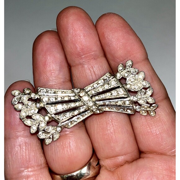 Vintage Jewelry Lot. Silver Filigree Bow Pin. Flower Brooch W/ Pink, Blue Flower - Picture 3 of 8